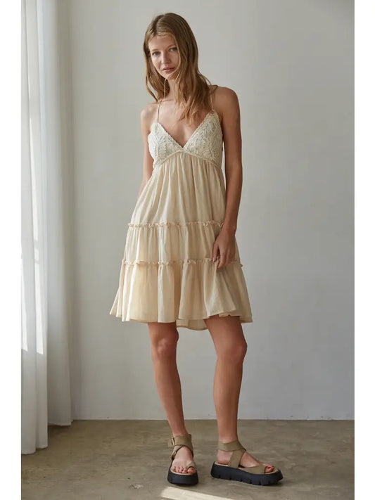 Woven Cotton Sleeveless Spaghetti Strap V-Neck