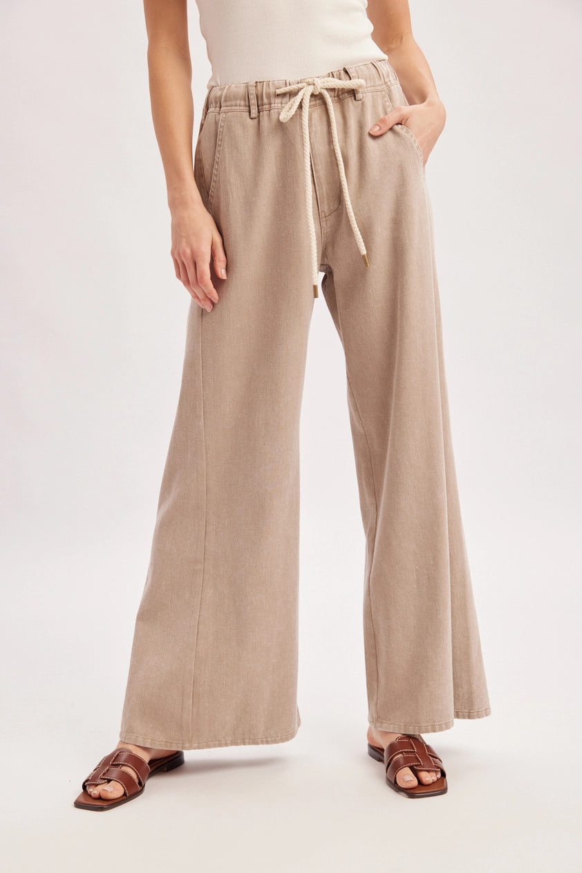 Tan Relaxed Flare Knit Pants
