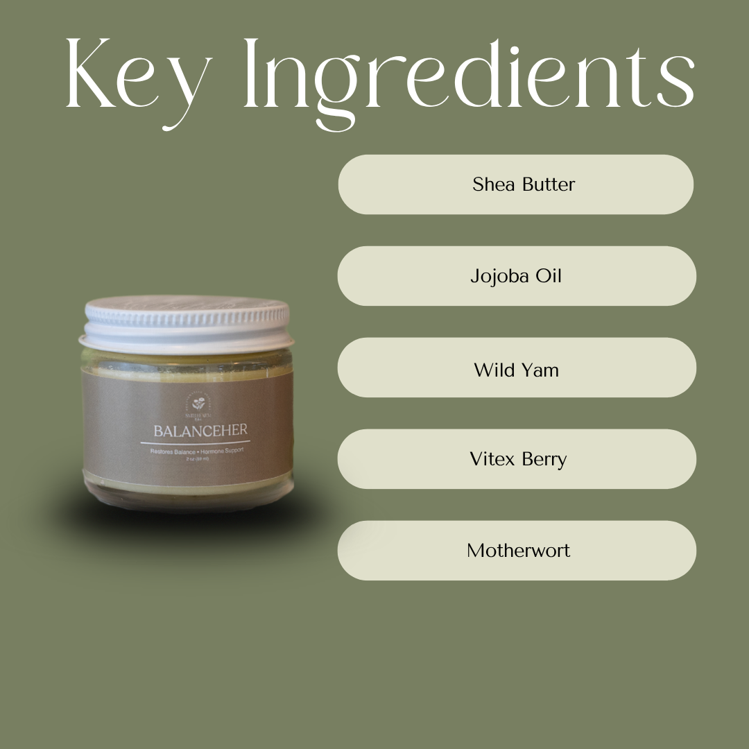 Jar of skincare product with key ingredients listed on a green background