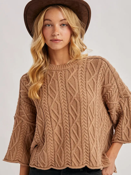 Oversized Bell Sleeve Cable Knit Sweater